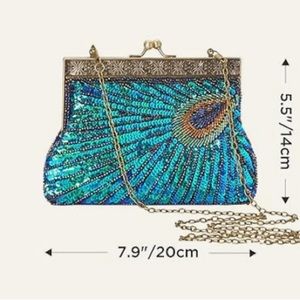 Vintage Flapper Peacock Clutch Gatsby Sequined Evening Handbag 1920s Beaded Bag